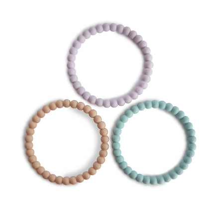 Mushie Bijtring Armband Siliconen Lilac/Cyan/Soft Peach 3st koop je bij Babywinkel