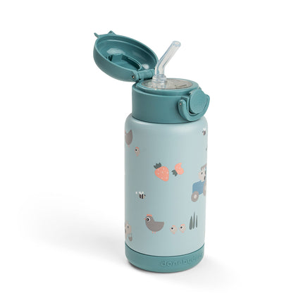 Done by Deer Thermos Rietjesfles Tiny Farm Blue 340ml