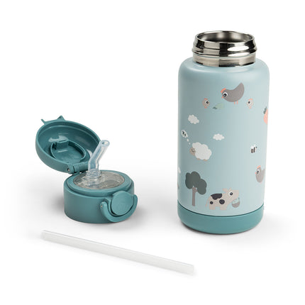 Done by Deer Thermos Rietjesfles Tiny Farm Blue 340ml