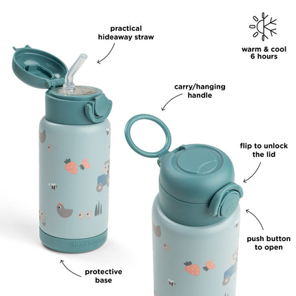 Done by Deer Thermos Rietjesfles Tiny Farm Blue 340ml
