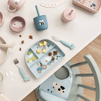 Siliconen drinkbeker met rietje, 2-pack Tiny farm Blue