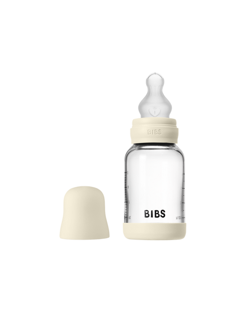 BIBS Babyfles Glass Silicone Slow Flow Ivory 120Ml koop je bij Babywinkel