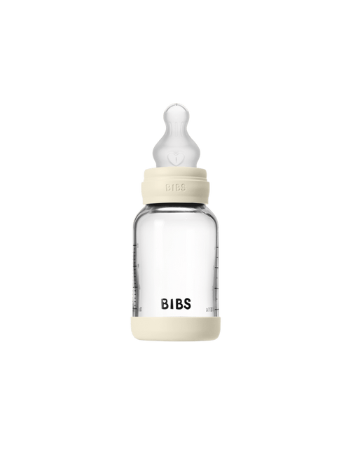 BIBS Babyfles Glass Silicone Slow Flow Ivory 120Ml koop je bij Babywinkel
