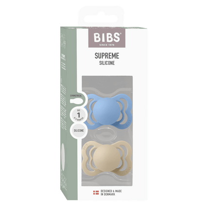 BIBS Spenen Maat 1 Supreme Siliconen Vanilla/Sky Blue 2st koop je bij Babywinkel