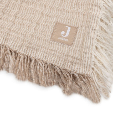 Deken Ledikant 120x120cm Fringe Stripe - Biscuit/Ivory - GOTS - Babywinkel - 8717329393813