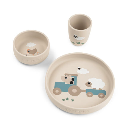Done by Deer Kinderservies Set Stick & Stay Tiny Farm Sand 3 Delig koop je bij Babywinkel