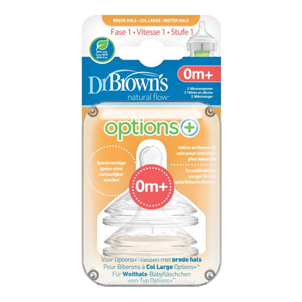 Dr. Brown's Options + Speen Fase 1 Brede Halsfles 2st - Dr. Brown's - Babywinkel - 072239317631
