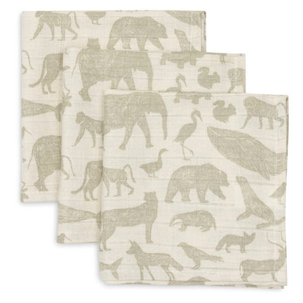 Hydrofiel Monddoekje Animals - Olive Green - 3 Stuks - Babywinkel - 8717329377097