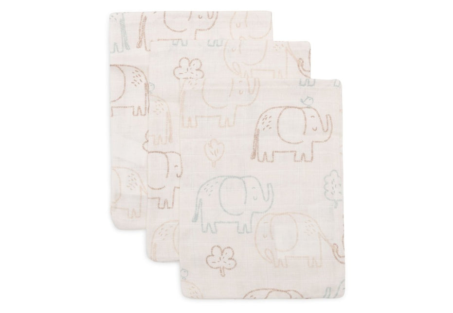 Jollein Washandje Hydrofiel Elephant Tales 15X20Cm 3St koop je bij Babywinkel