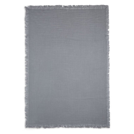 Jollein Wiegdeken Muslin Fringe Storm Grey 120x120cm - Jollein - Babywinkel - 8717329365353