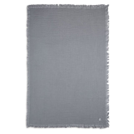 Jollein Wiegdeken Muslin Fringe Storm Grey 120x120cm - Jollein - Babywinkel - 8717329365353