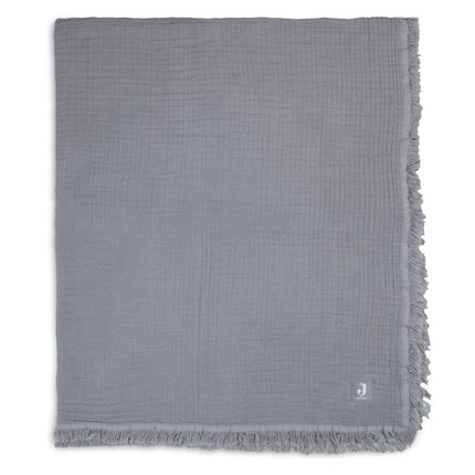 Jollein Wiegdeken Muslin Fringe Storm Grey 120x120cm - Jollein - Babywinkel - 8717329365353