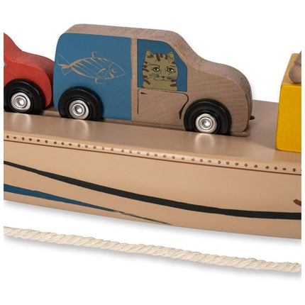Konges Slojd Houten Speelgoed Boot met Auto'S en Kat - Konges Slojd - Babywinkel - 5715404343510