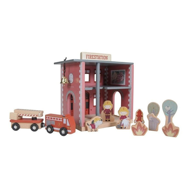 Little Dutch Houten Speelgoed Treinbaan Uitbreiding Brandweerkazerne - Babywinkel - 8713291444904