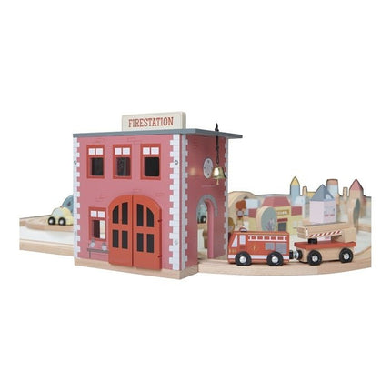 Little Dutch Houten Speelgoed Treinbaan Uitbreiding Brandweerkazerne - Babywinkel - 8713291444904