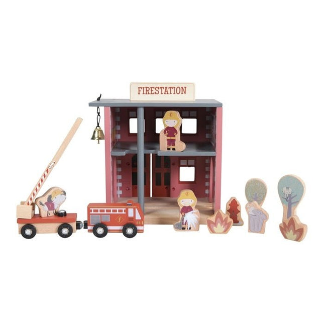 Little Dutch Houten Speelgoed Treinbaan Uitbreiding Brandweerkazerne - Babywinkel - 8713291444904