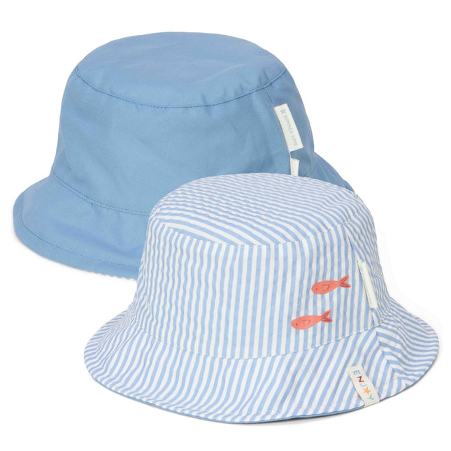 Little Dutch Zonnehoedje Baby Stripes Ocean Blue Omkeerbaar koop je bij Babywinkel