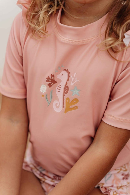 Little Dutch Zwemshirt Kind Korte Mouwen Ruches Seahorse Pink - Little Dutch - Babywinkel - 8720986872355