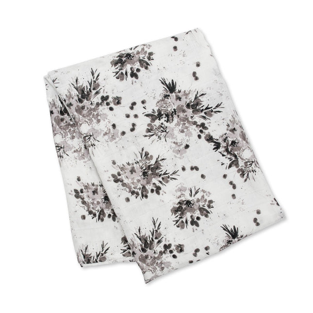 Lulujo Hydrofiele Doek Black Foral 120x120cm - Lulujo - Babywinkel - 628233451491