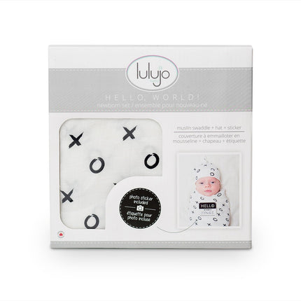 Lulujo Hydrofiele Doek Met Muts En Sticker Hugs & Kisses - Lulujo - Babywinkel - 628233456427