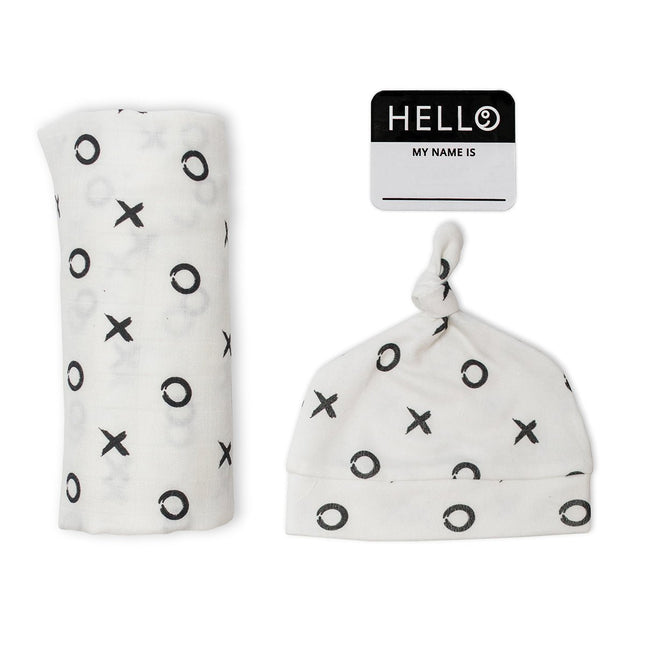 Lulujo Hydrofiele Doek Met Muts En Sticker Hugs & Kisses - Lulujo - Babywinkel - 628233456427