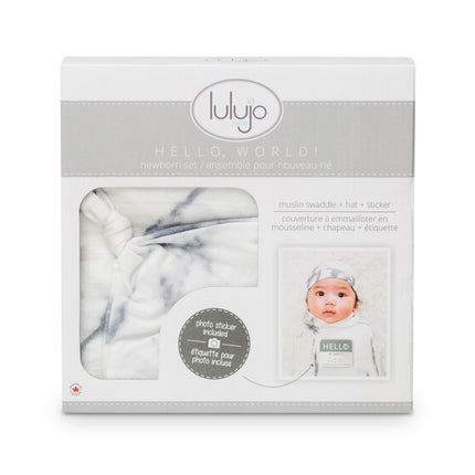 Lulujo Hydrofiele Doek Met Muts En Sticker Marble - Lulujo - Babywinkel - 628233456434