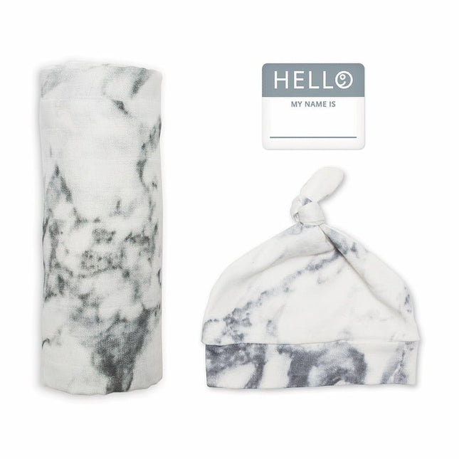 Lulujo Hydrofiele Doek Met Muts En Sticker Marble - Lulujo - Babywinkel - 628233456434