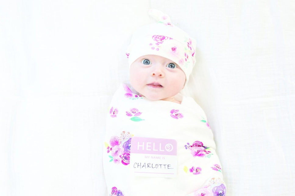 Lulujo Hydrofiele Doek Met Muts En Sticker Posies - Lulujo - Babywinkel - 628233456403