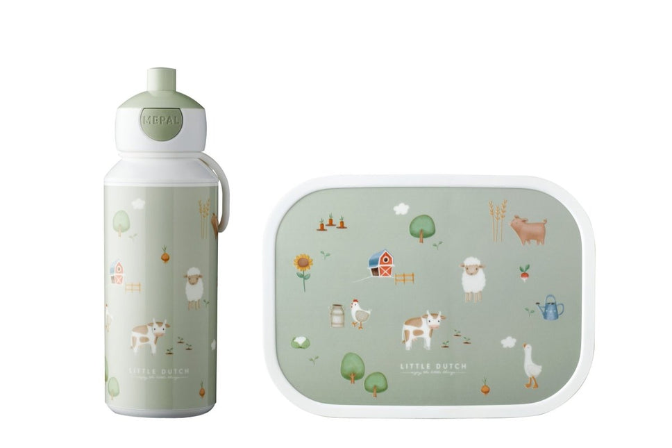 Lunchset Campus (pop - up drinkfles en lunchbox) Little Dutch - Little Farm - Babywinkel - 8720294032083