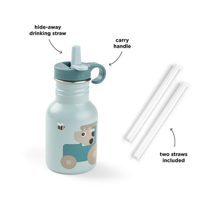 Metalen drinkfles Tiny farm Blue 350 ml koop je bij Babywinkel