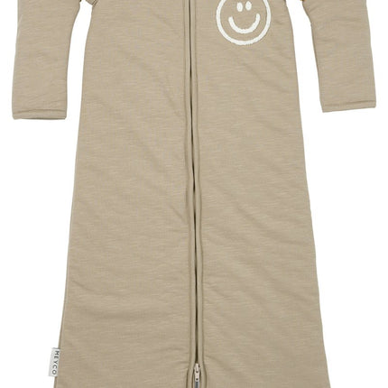 Meyco Baby Slub Met Smile Applicatie Baby Slaapzak Met Afritsbare Mouwen Taupe/Offwhite - Meyco - Babywinkel - 4054703841633