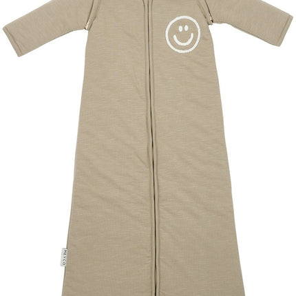Meyco Baby Slub Met Smile Applicatie Baby Slaapzak Met Afritsbare Mouwen Taupe/Offwhite - Meyco - Babywinkel - 4054703841633