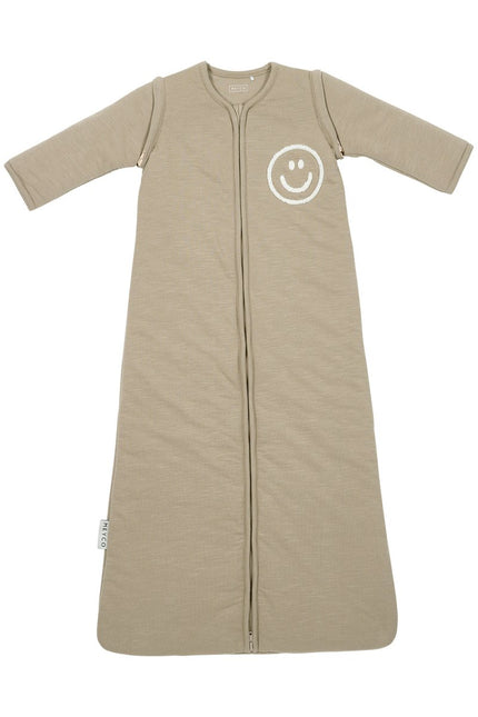 Meyco Baby Slub Met Smile Applicatie Baby Slaapzak Met Afritsbare Mouwen Taupe/Offwhite - Meyco - Babywinkel - 4054703841633