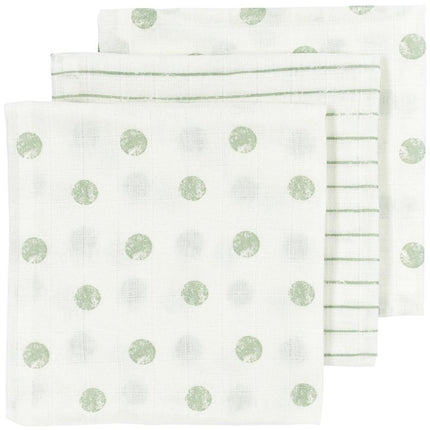 Meyco Hydrofiele Doek 3St Dot Stripe Soft Green - Meyco - Babywinkel - 4054703452747