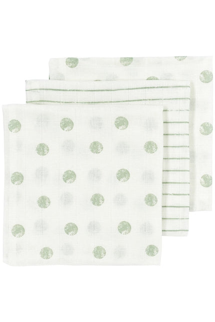 Meyco Hydrofiele Doek 3St Dot Stripe Soft Green - Meyco - Babywinkel - 4054703452747