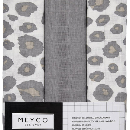 Meyco Hydrofiele Doek 3St Panter Neutral/ Grijs/Panter Neutral - Meyco - Babywinkel - 4054703452211