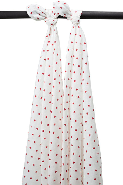 Meyco Hydrofiele Doek Sweet Heart Red 2St 120cm - Meyco - Babywinkel - 4054703925968