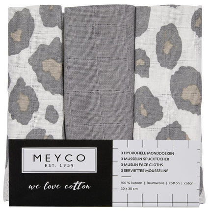 Meyco Monddoekje 3St Panter Neutral/Grijs/Panter Neutral - Meyco - Babywinkel - 4054703457216