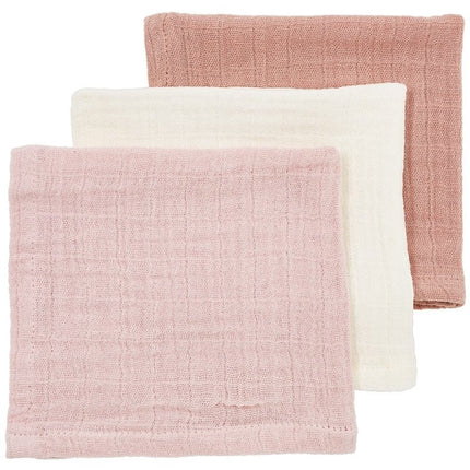Monddoekjes 3 - pack pre - washed hydrofiel Uni - soft rose/rose/natural - 30x30cm - Babywinkel - 4054703509236