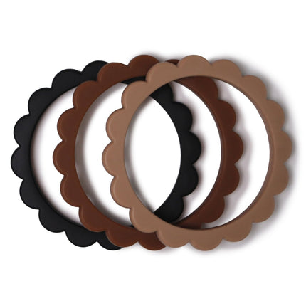 Mushie Bijtring Set Bloemen Black/Nat./Caramel 3st - Mushie - Babywinkel - 810052461519
