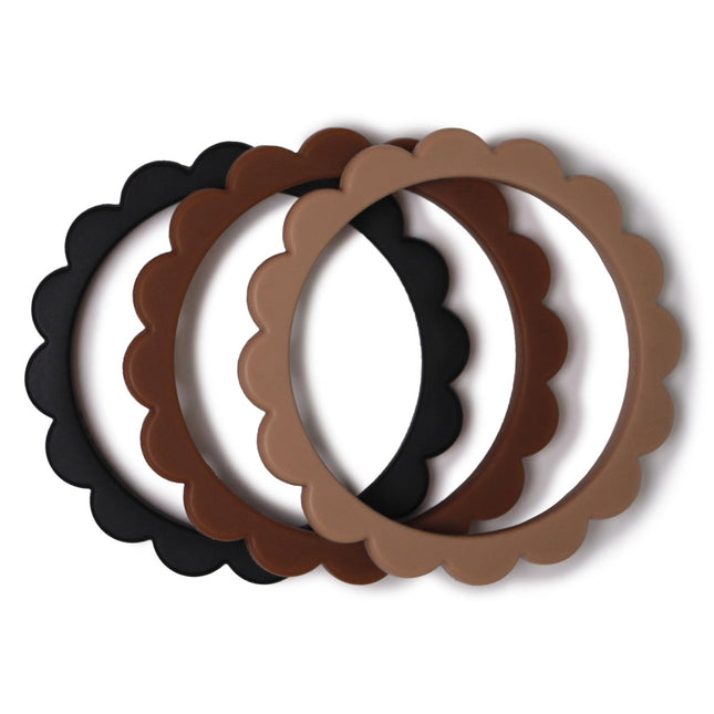 Mushie Bijtring Set Bloemen Black/Nat./Caramel 3st - Mushie - Babywinkel - 810052461519