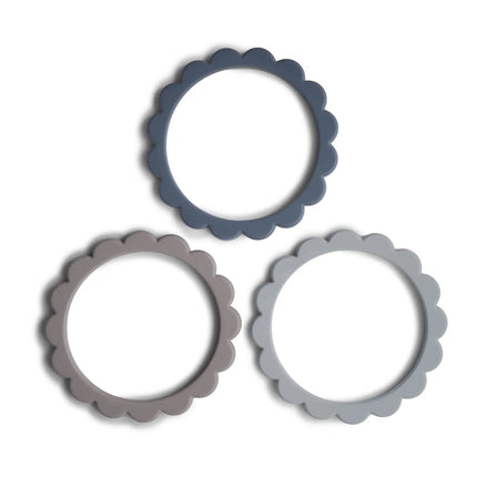 Mushie Bijtring Set Bloemen Steel/D.Gray/Ston 3st - Mushie - Babywinkel - 810052461489
