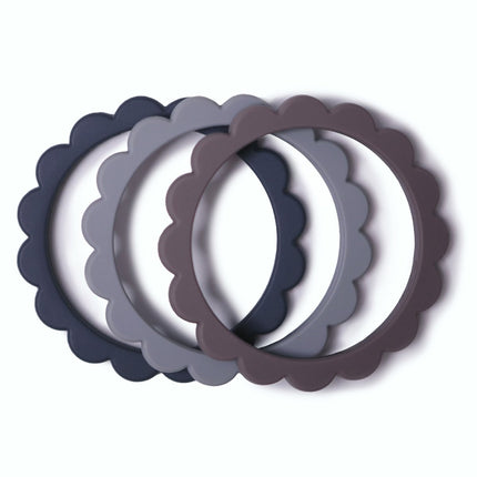 Mushie Bijtring Set Bloemen Steel/D.Gray/Ston 3st - Mushie - Babywinkel - 810052461489