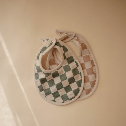 Mushie Slabbetje Olive Check/Naturel Check 2St - Mushie - Babywinkel - 810052469621