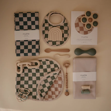 Mushie Slabbetje Olive Check/Naturel Check 2St - Mushie - Babywinkel - 810052469621