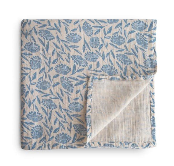 MUSHIE - SWADDLE - Blue Flowers NEW - Mushie - Babywinkel - 840355801835