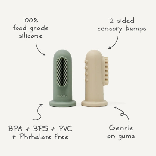 Mushie Tandenborstel Sand/Cambridge Blue koop je bij Babywinkel