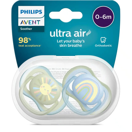 Philips Avent Fopspeen +0 Maanden Air Zon/Regenboog Boy - Philips Avent - Babywinkel - 8720689012690