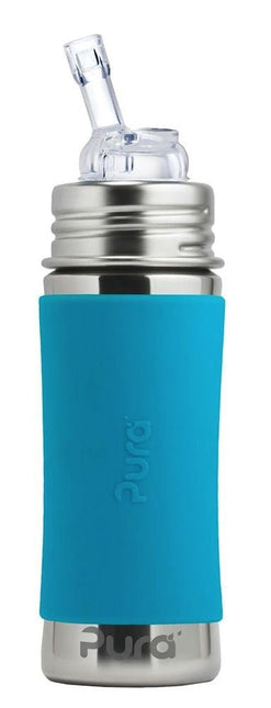 Pura Babyfles Rietje Rvs 325Ml Set Aqua 4 delig - Pura - Babywinkel - 853766006355