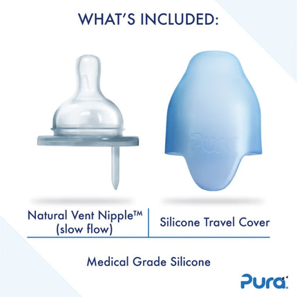 Pura Babyfles Rvs 150 Ml + Silicone Speen Slow Flow + Silicone Reisdop + Moss Sleeve - Pura - Babywinkel - 850038571009